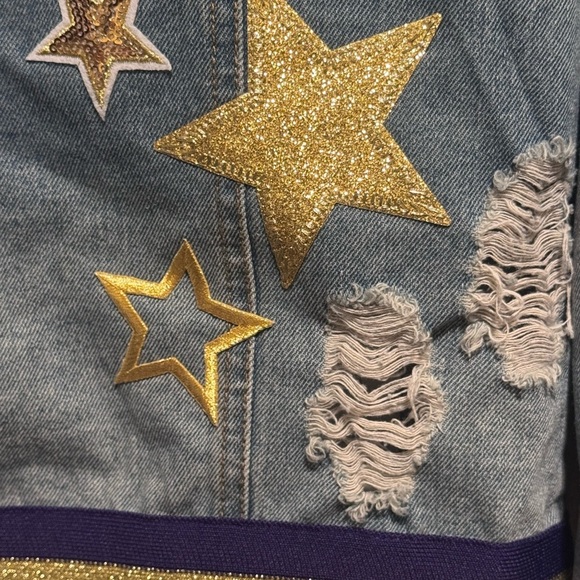 LSU Tigers Denim Jean Jacket Long Sleeve Button Down Gameday Women Sz M - Picture 8 of 14